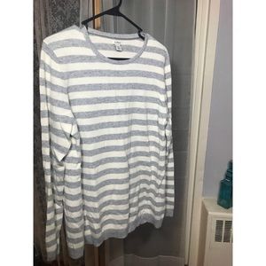 LL Bean Grey & white striped thin sweater